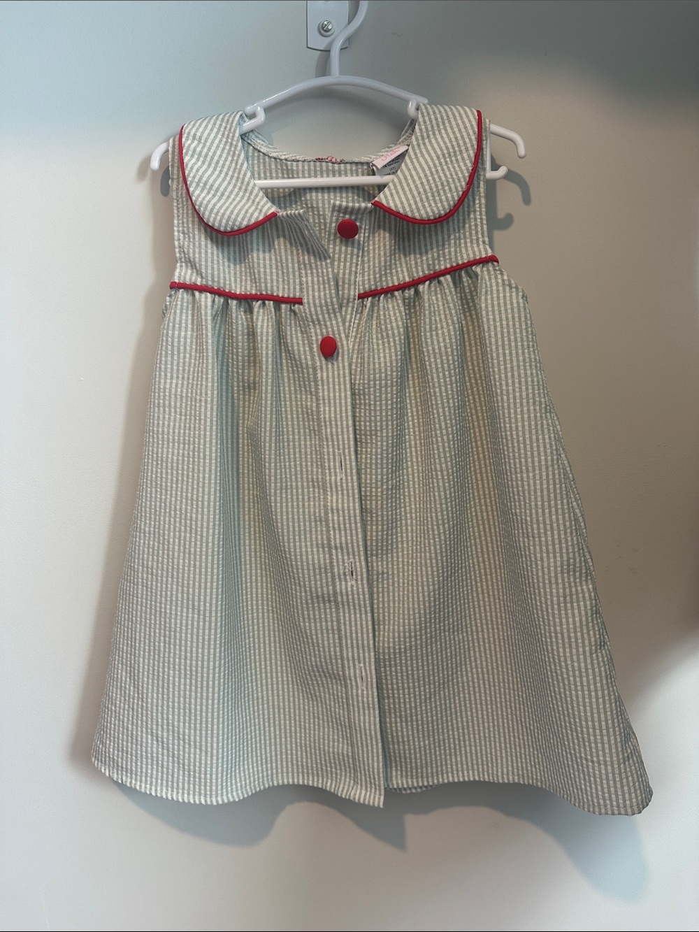 Stitchy Fish red and green seersucker dress